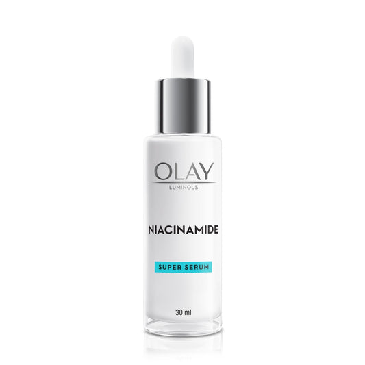 Olay Niacinamide super serum bottle on a white background