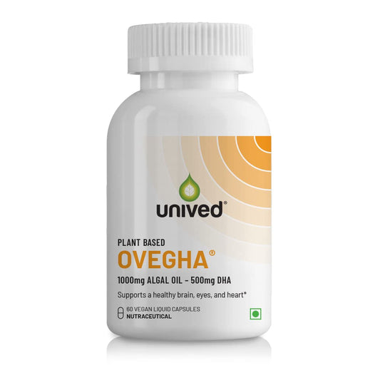 Zephivo Unived Ovegha Vegan Omega-3 DHA | 1000mg Algae Oil 500mg DHA Per Serving (highest DHA/serving) | for Heart, Hair, Skin, Joint, Brain & Eye Health | 60 Vegan Capsules
