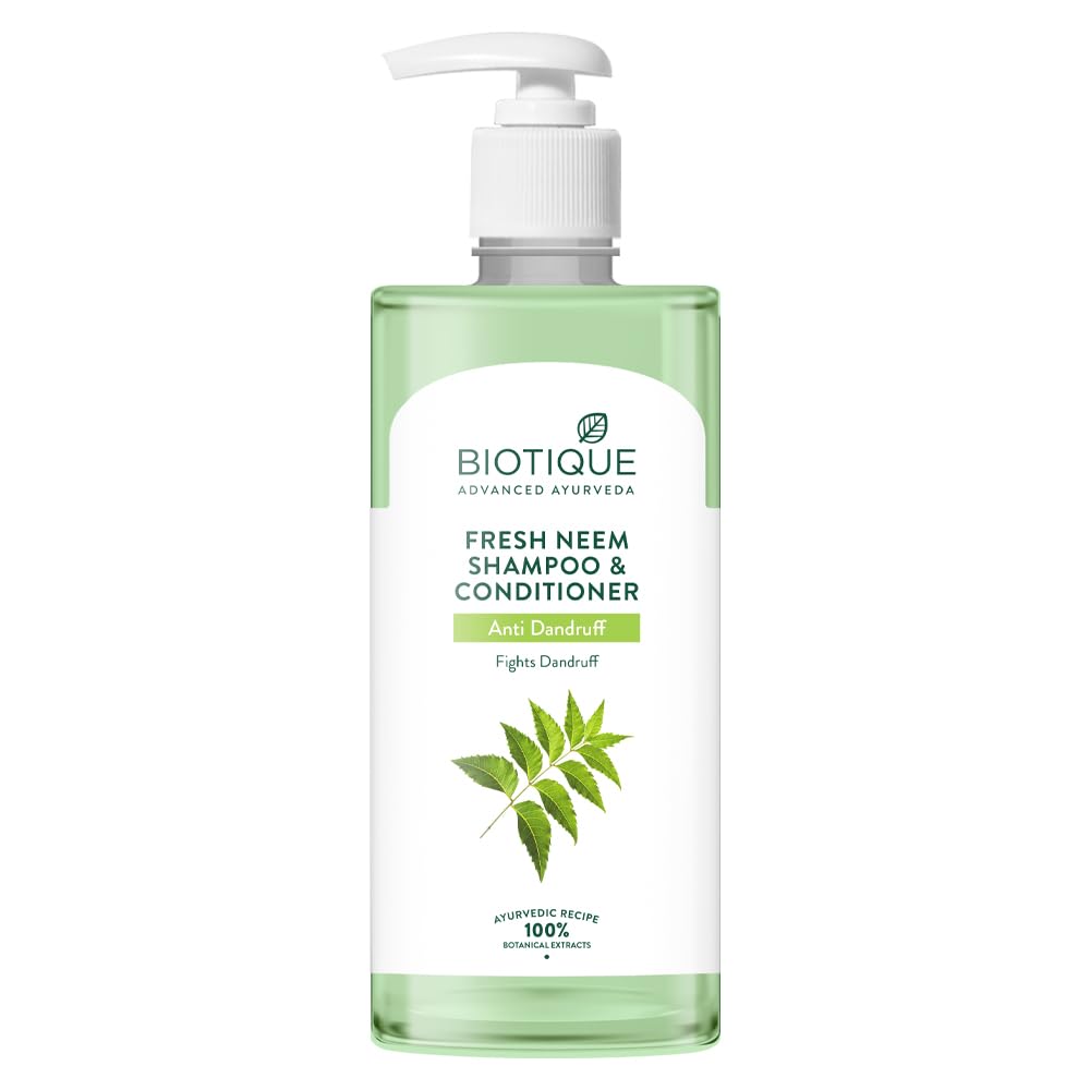 Biotique Fresh Neem Anti Dandruff Shampoo and Conditioner | Controls Dandruff | Eliminates Dryness, Flaking, and Itching | Hair Looks Fresh and Lustrous |Suitable for All Skin Types | 500ml