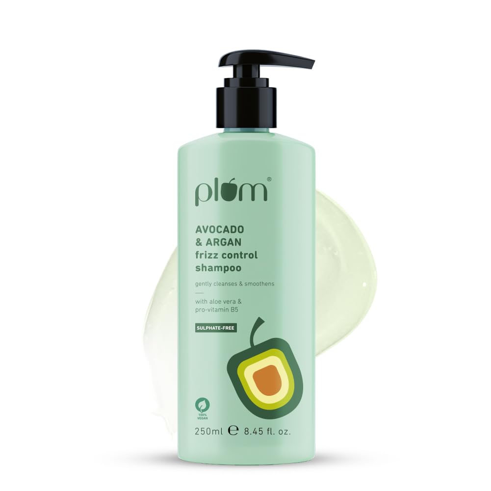 Plum Avocado & Argan Frizz Control Shampoo | for Curly, Wavy & Frizzy Hair | Sulphate & Parabens Free | with Aloe Vera Extract | Reduces Frizz, Retains Moisture & Conditions Strands | 250ml