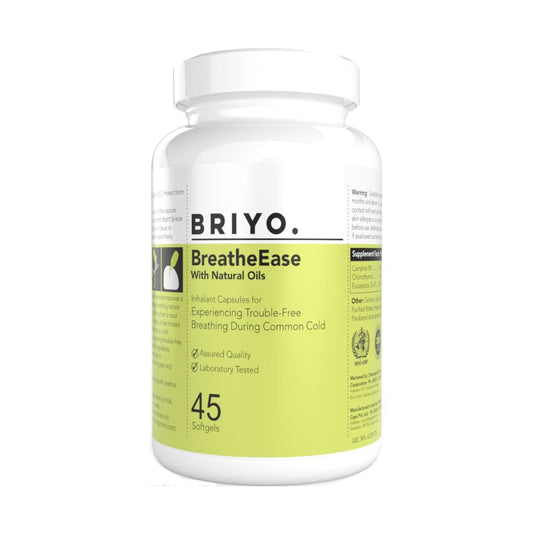 Briyo BreatheEase supplement bottle on a white background
