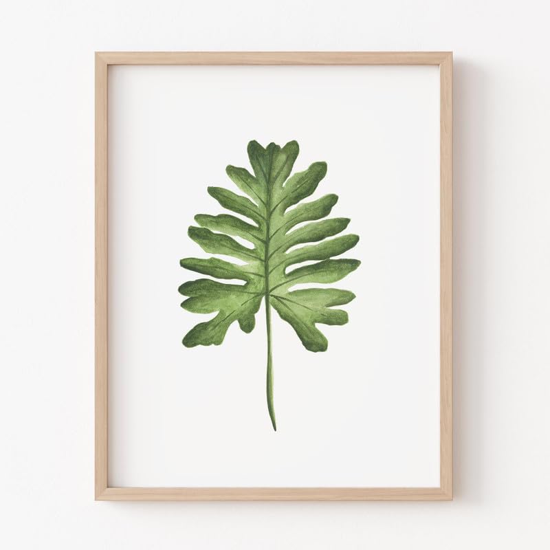 Philodendron Botanical Wall Painting| Modern Art Painting for Living Room Bed Room and Office | 11 x 14 inches (Natural Frame)