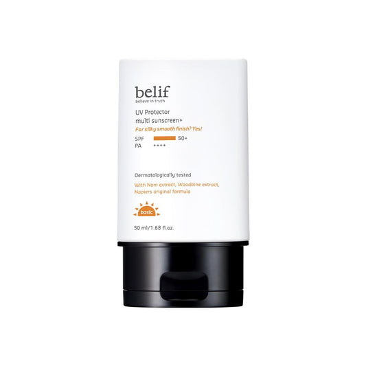 Belif UV Protector multi sunscreen on a white background