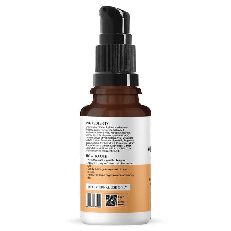 Nirvasa 20% Vitamin C Face Serum (30ml) | With Hyaluronic Acid & Niacinamide | Brightens Skin, Reduces Dark Spots & Pigmentation | UV Protection, Lightweight & Non-Irritating Formula