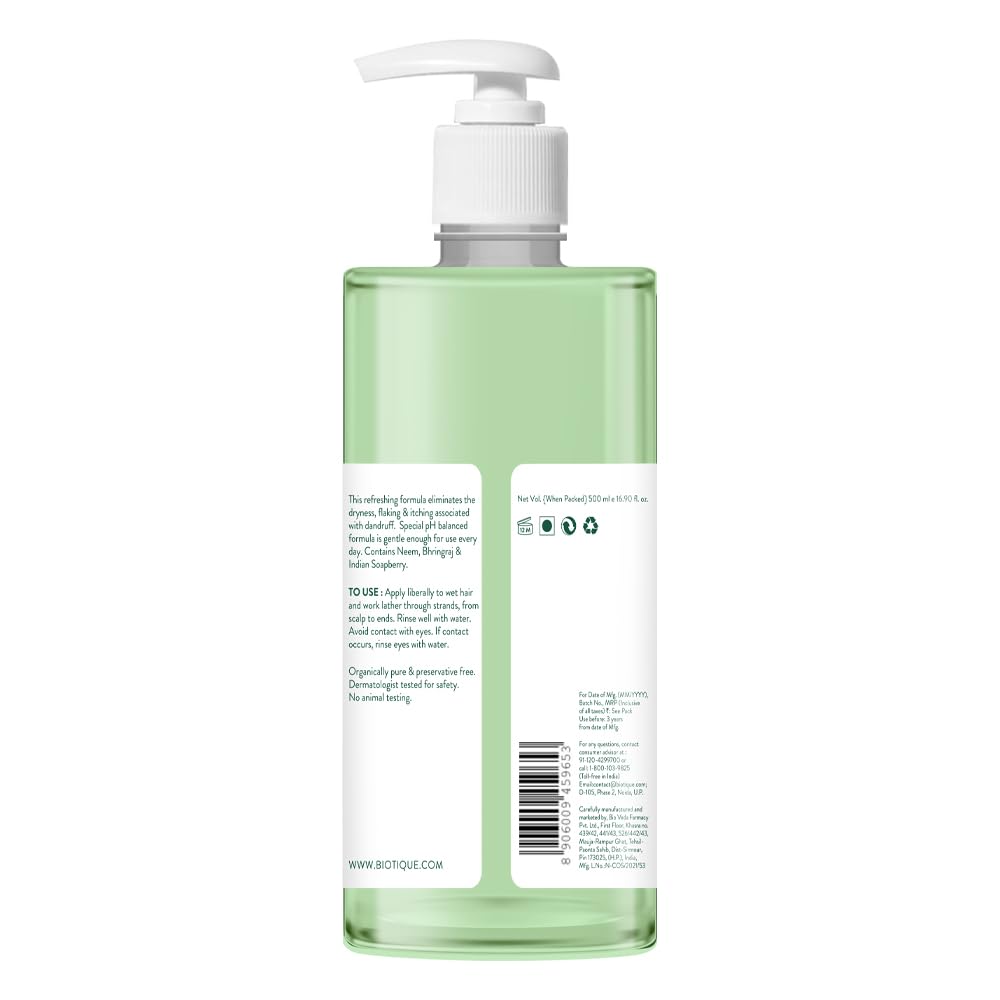 Biotique Fresh Neem Anti Dandruff Shampoo and Conditioner | Controls Dandruff | Eliminates Dryness, Flaking, and Itching | Hair Looks Fresh and Lustrous |Suitable for All Skin Types | 500ml