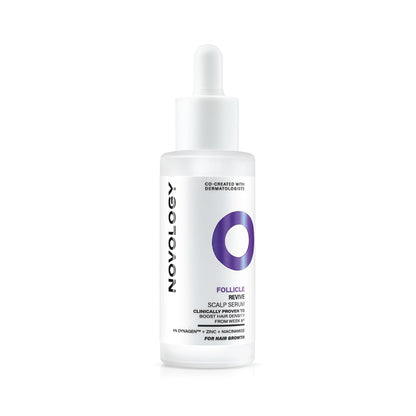 Noveon scalp serum bottle on a white background