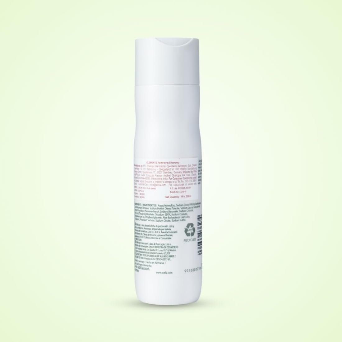 White cylindrical container with text on a light green background