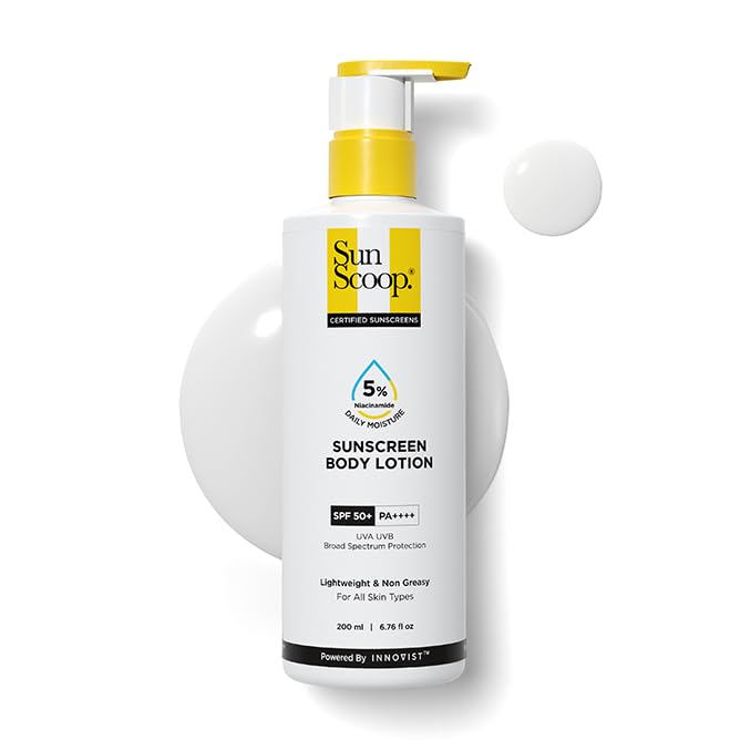 Sun Scoop sunscreen body lotion bottle on a white background