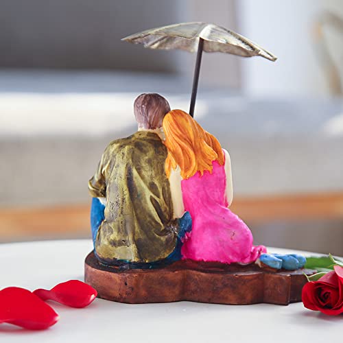 Decorative Mushy Umbrella Polyresin Couple Showpiece Figurine Valentine's Gift for Girlfriend, Boyfriend, Husband/Wife, Multi Colour, Pack of 1