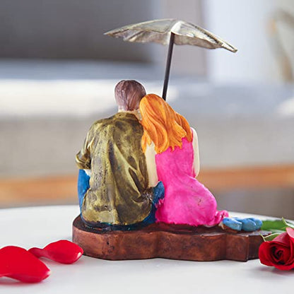 Decorative Mushy Umbrella Polyresin Couple Showpiece Figurine Valentine's Gift for Girlfriend, Boyfriend, Husband/Wife, Multi Colour, Pack of 1