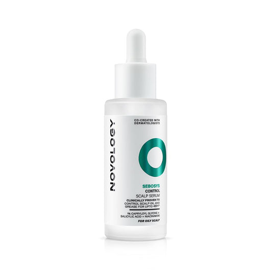 Skincare serum bottle with a dropper on a white background