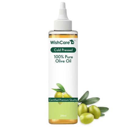 WishCare 100% Pure Olive Oil bottle on a white background