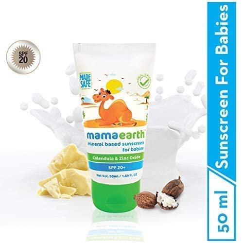 Mamaearth Mineral Based Sunscreen - 50 g | Infused With Calendula & Zinc Oxide | Protects Against Uv Rays With Spf 20, Deeply Nourishes & Soothes Skin, Sensitive