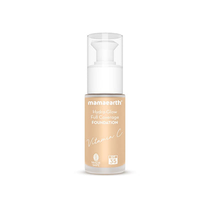 Mamaearth Hydra-Glow Full Coverage Dewy Finish Liquid Foundation With Vitamin C & Turmeric- 30 Ml|Full Coverage|Gives 3X Instant Glow|12-Hour Long Stay & Hydration|Spf 35|Non-Drying (05 Beige Glow)