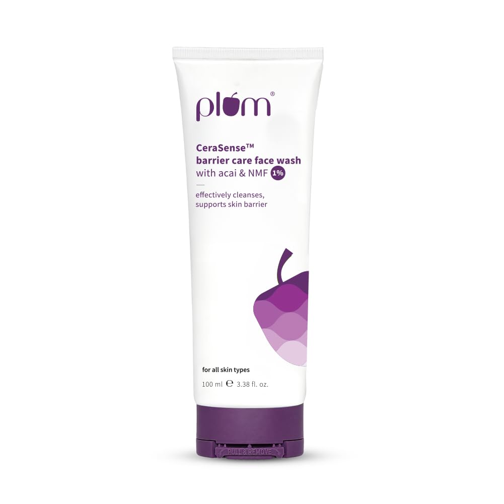 Plum CeraSenseTM Barrier Care Face Wash with Acai & 1% NMF | 100ml | Gentle face wash | For Dry Skin, Normal Skin & Sensitive Skin | Soap-Free Paraben-Free | For Sensitive Skin
