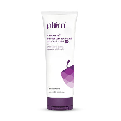 Plum CeraSenseTM Barrier Care Face Wash with Acai & 1% NMF | 100ml | Gentle face wash | For Dry Skin, Normal Skin & Sensitive Skin | Soap-Free Paraben-Free | For Sensitive Skin