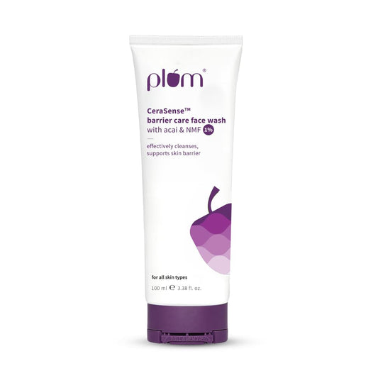 Plum CeraSenseTM Barrier Care Face Wash with Acai & 1% NMF | 100ml | Gentle face wash | For Dry Skin, Normal Skin & Sensitive Skin | Soap-Free Paraben-Free | For Sensitive Skin
