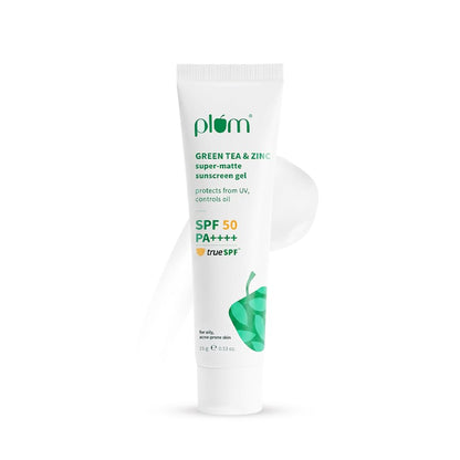 Plum Green Tea & Zinc Super-Matte Gel Sunscreen SPF 50 PA ++++ | Formulated for Oily, Combination and Acne Prone Skin | Protects & Controls Oil | Lightweight, No White Cast & Non-Sticky | Vegan | 15g