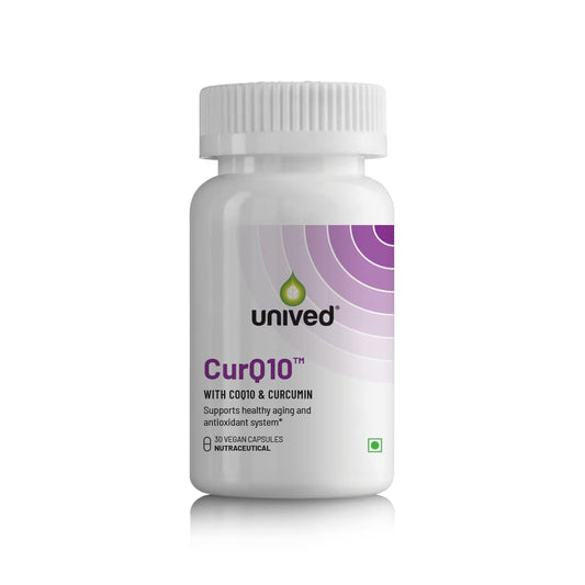 Zephivo Unived CurQ10 | High dose blend of 300mg CoQ10 with 100mg Curcumin | Powerful Antioxidant for Heart Health & Overall Wellbeing | 30 Vegan Capsules
