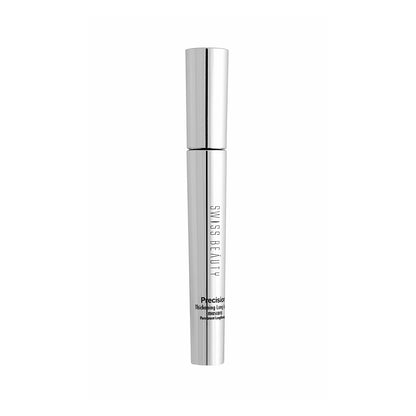 Silver cosmetic bottle with 'Swiss Beauty' branding on a white background
