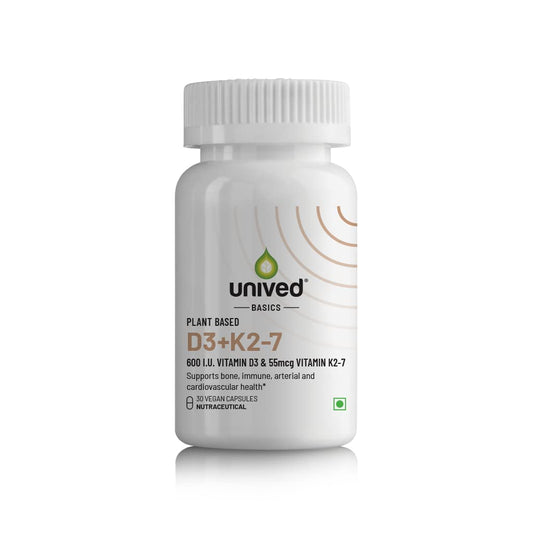 Zephivo Unived Basics D3+K2 (MK-7) | Vegan Vitamin D3 600 IU & Vitamin K2-7 (MenaquinGold) 55mcg | Immunity, Heart, Muscle, & Bone Health | Plant-Based & Natural | 30 Vegan Capsules

