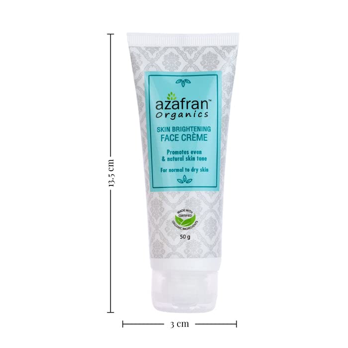 Azafran Organics Skin Brightening and Lightening Face Cream, For Normal and Dry Skin, With Vitamin B3, Soya Butter, Coconut Oil, Evens Out Skin Tones, Restores Youthful Glow. 50g