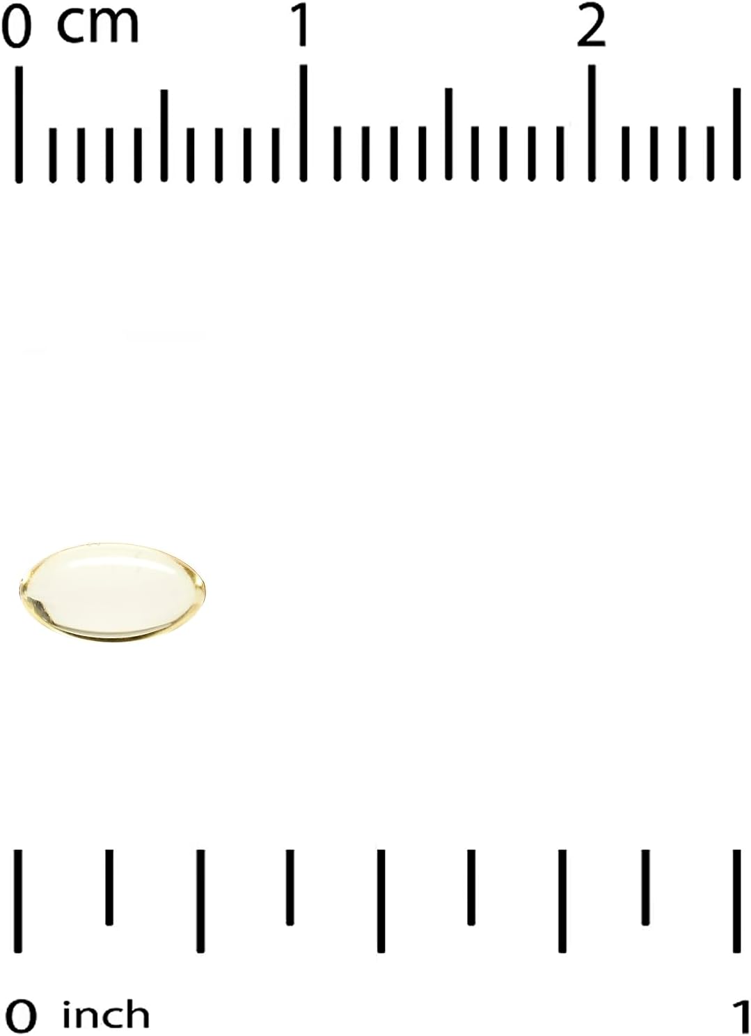 Measurement scale with a small yellow object placed at 0.5 cm.