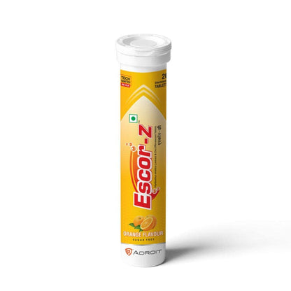 Tube of Escor-Z orange-flavored chewable tablets on a white background