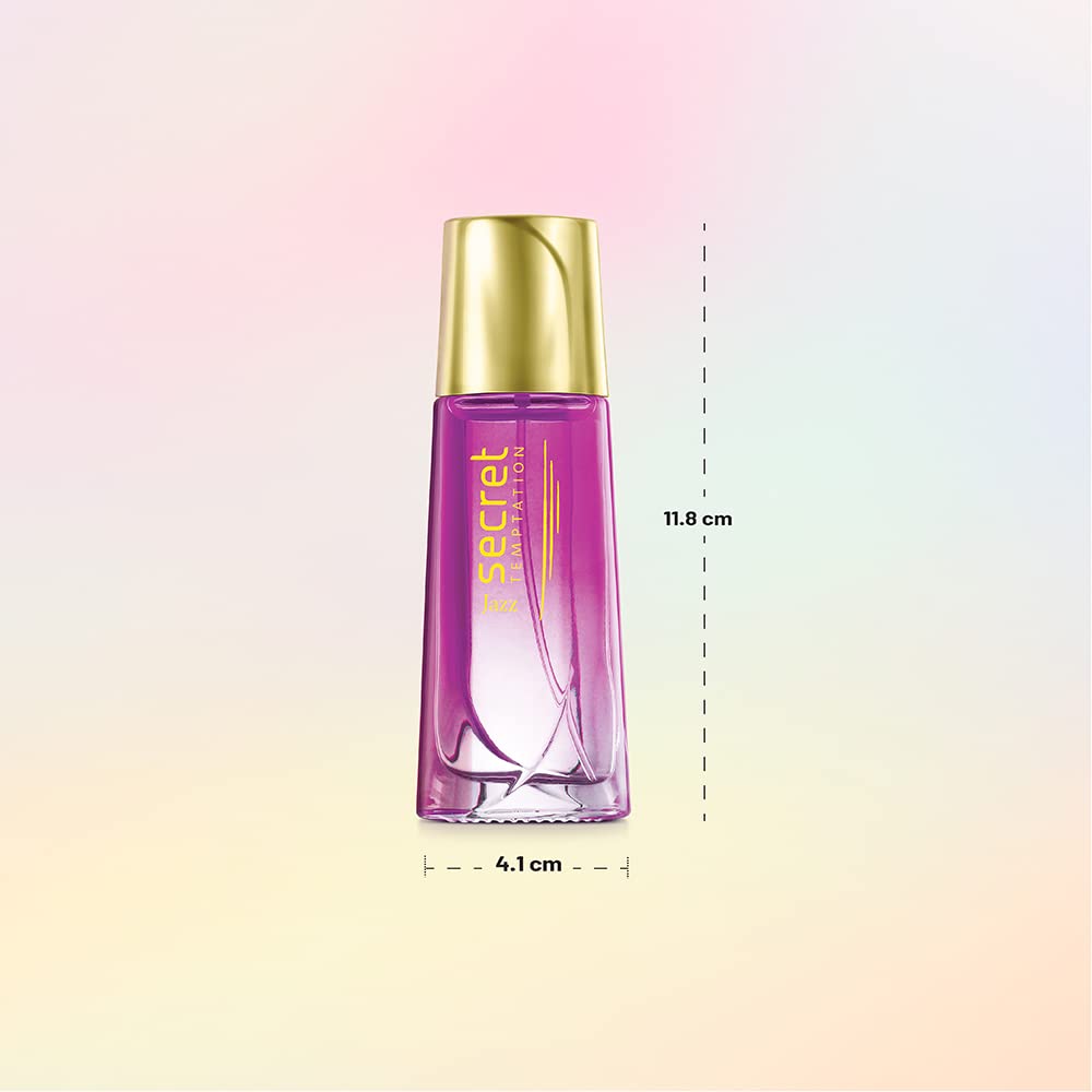 Secret perfume bottle with dimensions on a gradient background