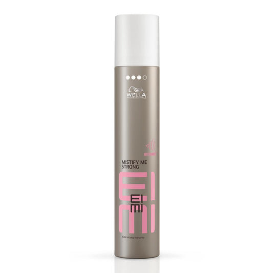 Wella EIMI Mistify Me Strong hair product bottle on a white background