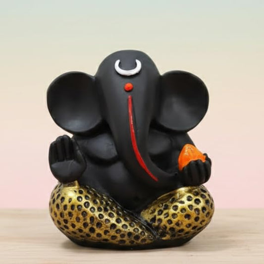 Lord Ganesha Idol for Home Decor (Size : 11CM) Ganesha Idol | Handmade Ganesh Murti | Ganesha Idols for Home & Office | Spiritual Gift & Decorative Ganesha Idols (Black & Gold)
