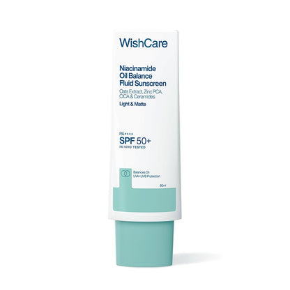 WishCare Niacinamide Oil Balance Fluid Sunscreen SPF 50 PA++++, 80ml | In-Vivo Tested, Lightweight & No White Cast, Photostable Sunscreen For Oily Skin with 8Hrs+ SPF Protection, For Women & Men