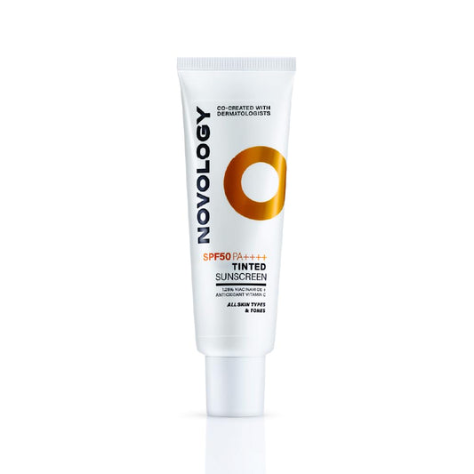 Novology sunscreen tube on a white background
