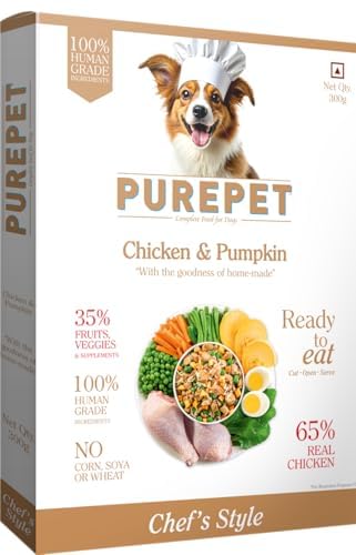 Purepet Fresh Dog Food 300g | Chicken & Pumpkin for Adults & Puppies | High Protein, 65% Real Chicken, 35% Fruits & Veggies | No Preservatives | Ready to Serve | All Breeds | Single Meal Pack