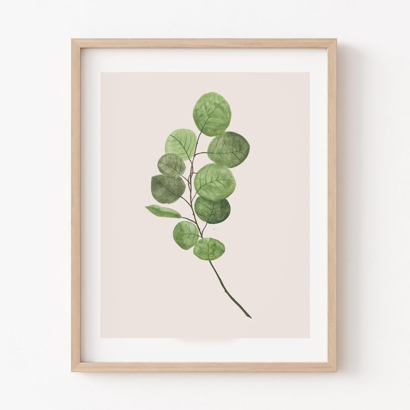 Eucalyptus Leaf Botanical Wall Painting| Modern Art Painting For Living Room Bed Room And Office | 11 X 14 Inches (Natural Frame)