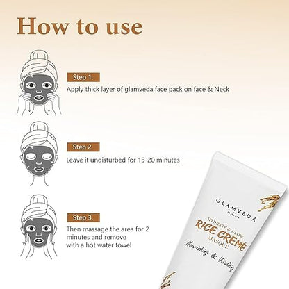 Glamveda Rice Creme Masque & Glow Cream Mask | Face Mask for Glowing Skin & Dull, Dry, Sensitive Skin | New-Age Ubtan Face Pack for All Skin Types | Men & Women | No Paraben, SLS | 80gm Pack of 1