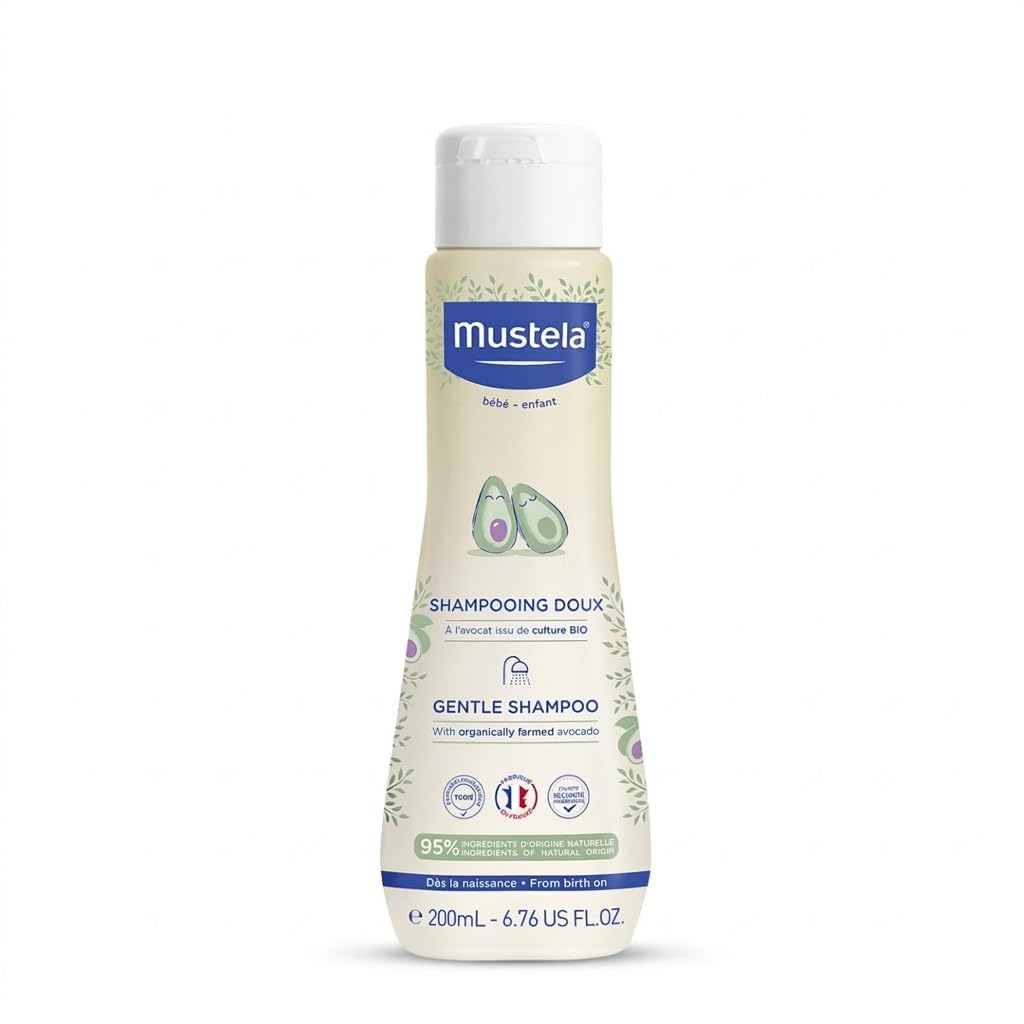 Mustela Gentle Baby Shampoo – Tear-Free Daily Shampoo with 93% Plant-Based Ingredients – Hypoallergenic & Biodegradable – 6.76 fl oz (200 ml)