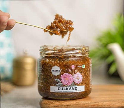 Vediko Origins Gulkand 350Gm|100% Sun-Cooked Pure Rose Petal Jam With No Artificial Flavors|Good For Gut Health|Sweetened With Raw Sugar (Mishri)|Improves Digestion|Natural Coolant|A Healthy Dessert