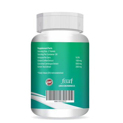 Supplement bottle with green label and white cap on a white background