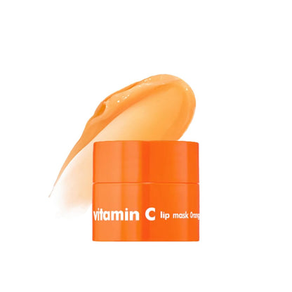 Orange lip mask with 'vitamin C' text on a white background