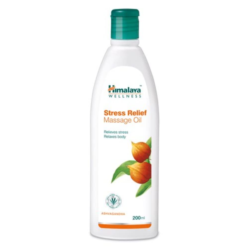 Himalaya Wellness Stress Relief Massage Oil bottle on a white background