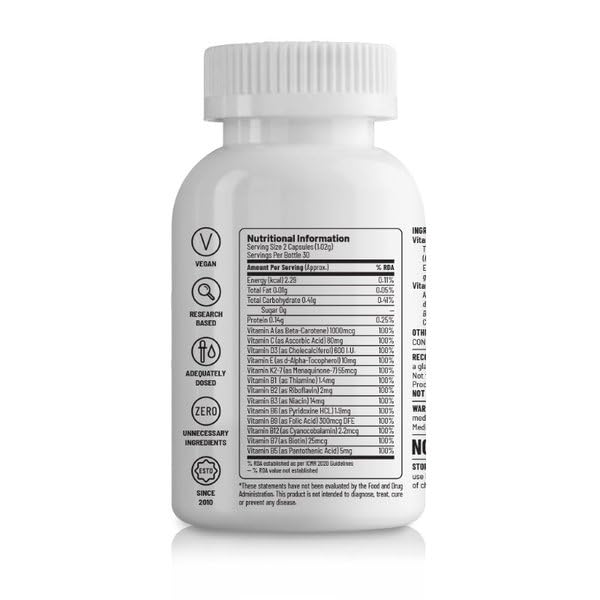 Zephivo Unived Wholefood Multivitamin for Men | Vegan Plant-Based Multivitamins A, B-Complex, C, D3, E, & K2-7 | 100% Natural, Wholefood Plant Based, & Vegan | 60 Capsules
