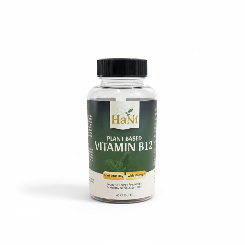 HANI Plant Based Vitamin B12 Capsules | Natural Cobalamin with 7 Superfoods (Wheatgrass, Amla, Spinach, Moringa, Raspberries, Alfalfa) | Supports Energy, Immunity & Nervous System Health | 60 Capsules