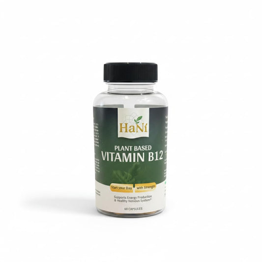 HANI Plant Based Vitamin B12 Capsules | Natural Cobalamin with 7 Superfoods (Wheatgrass, Amla, Spinach, Moringa, Raspberries, Alfalfa) | Supports Energy, Immunity & Nervous System Health | 60 Capsules