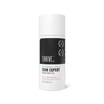 Thrive Skin Expert skincare oil bottle on a white background