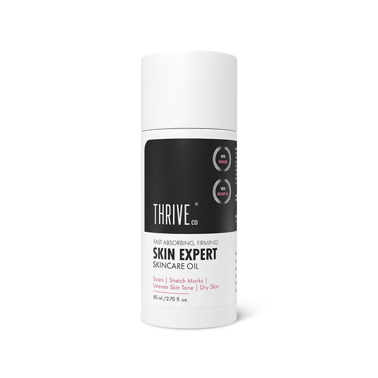 Thrive Skin Expert skincare oil bottle on a white background