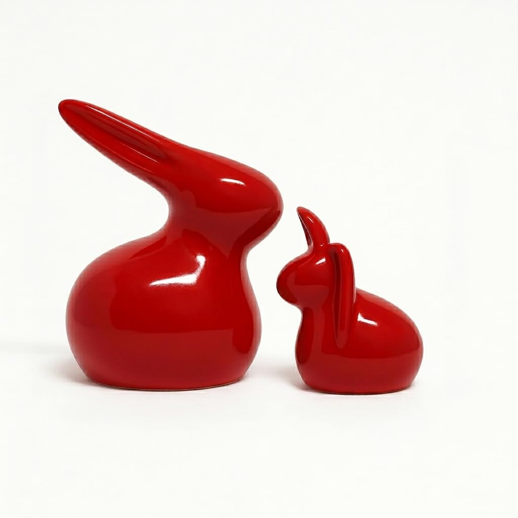 Home Décor Ceramic Rabbit Figurines (Set of 2, Red Color)
