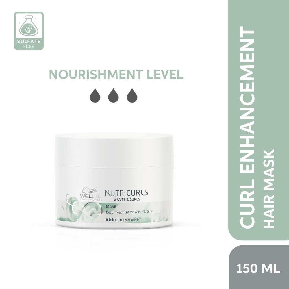 Nutricurls Curl Enhancement Hair Mask container with label and branding on a white background