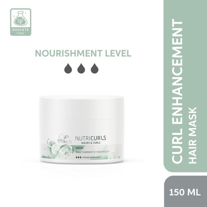 Nutricurls Curl Enhancement Hair Mask container with label and branding on a white background