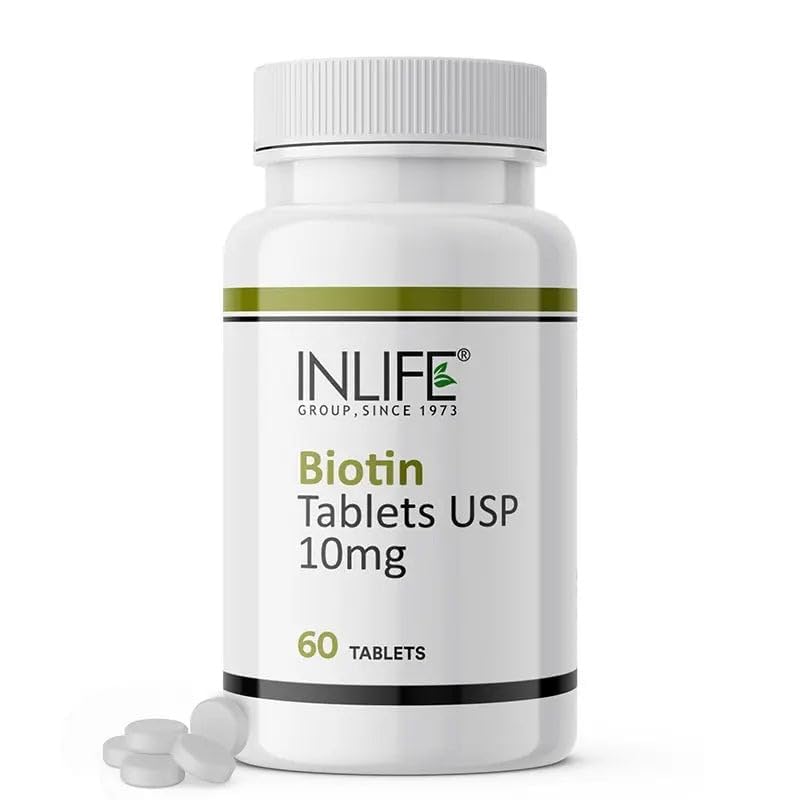 INLIFE Biotin 10000mcg Tablets Vitamin B7 for Hair Skin and Nails | Men and Women - 60 Tablets